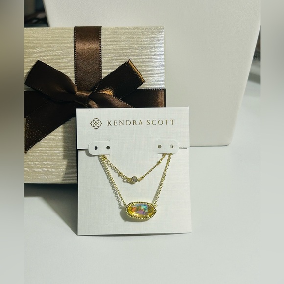 Kendra Scott Elisa Gold Necklace Dichroic Glass Pendant Iridescent + BONUS - Picture 6 of 12